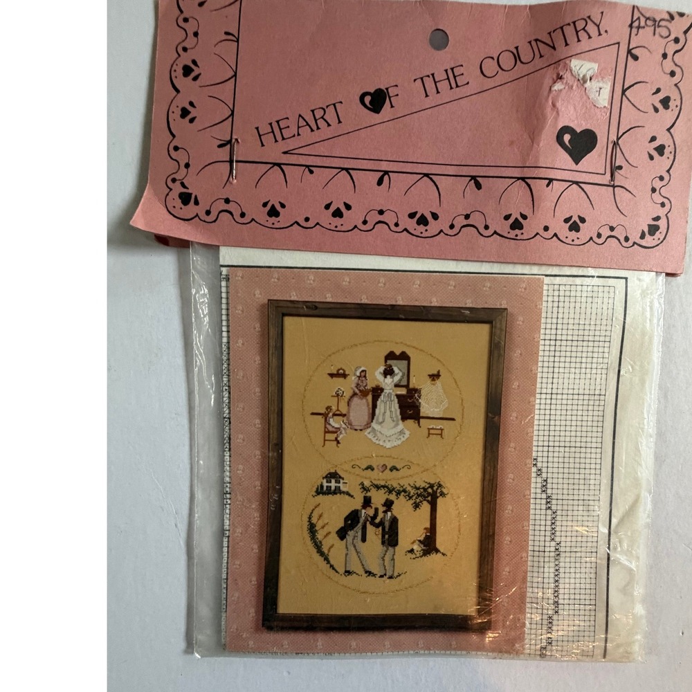 VTG Heart of the Country Wedding Day Cross Stitch Pattern Folk Art Americana